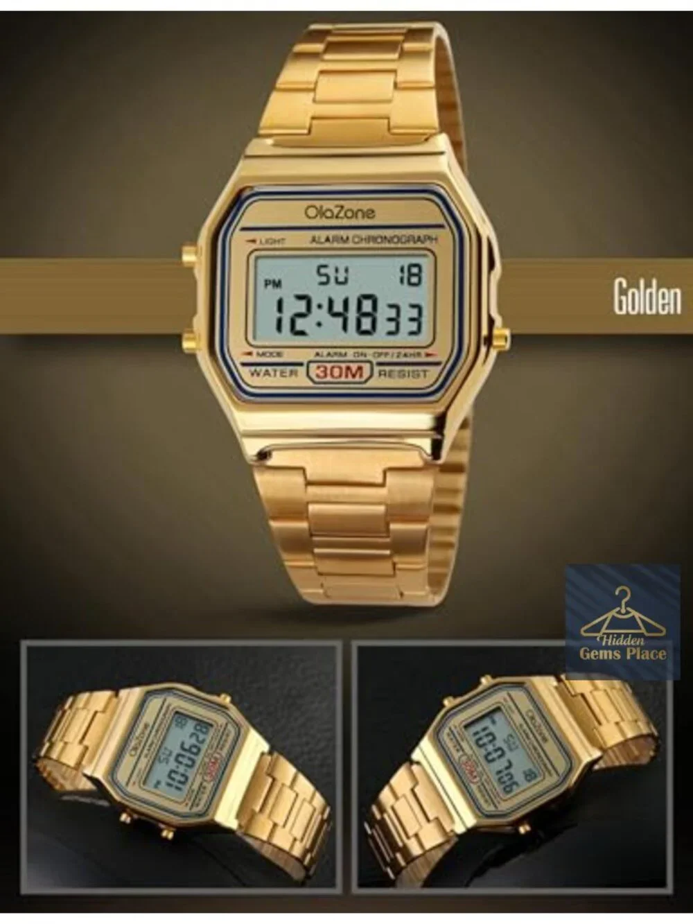 SNE Men's Digital Sports Watch Water Resistant Stainless Steel Band Square LED